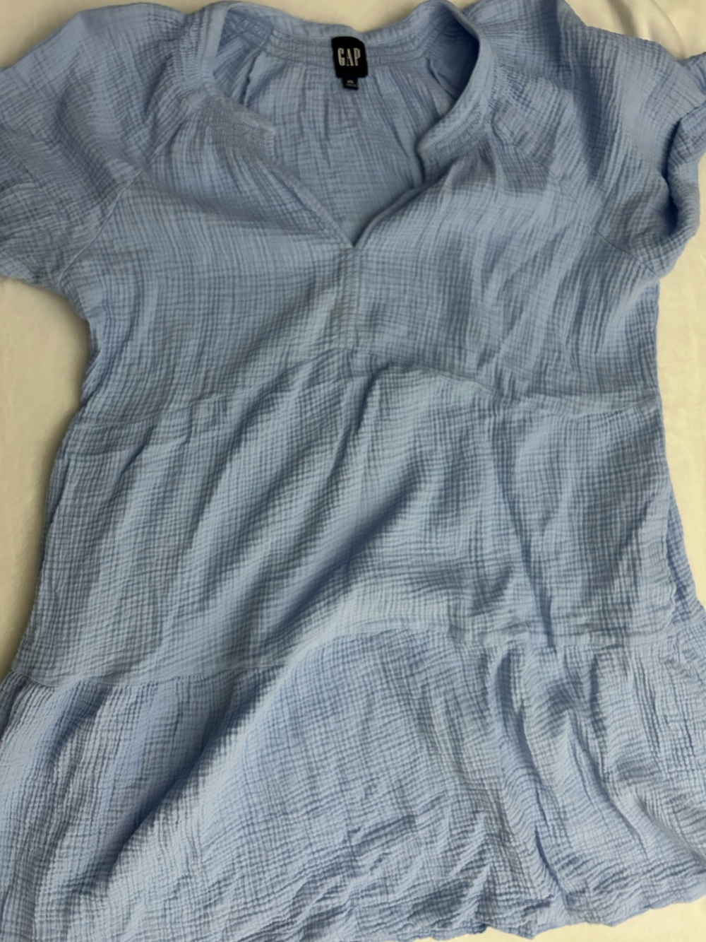 GAP Light Blue Asymmetrical Textured V-Neck Dress